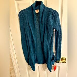 Mossimo Supply Co open front teal cardigan crochet knit with pockets Y2K NWT